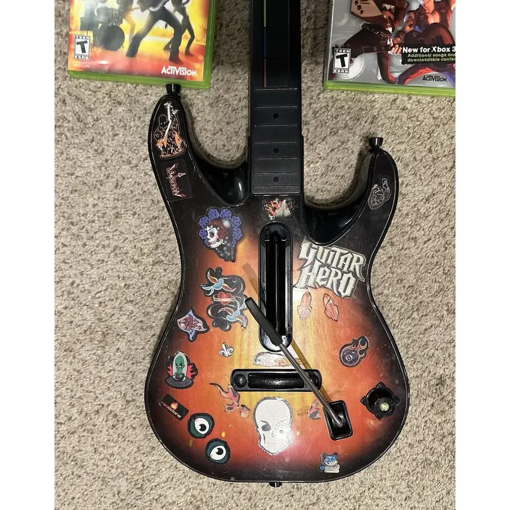 Xbox 360 Guitar Hero Bundle w/ 2 Games World Tour GH 2 Tested Fast Shipping